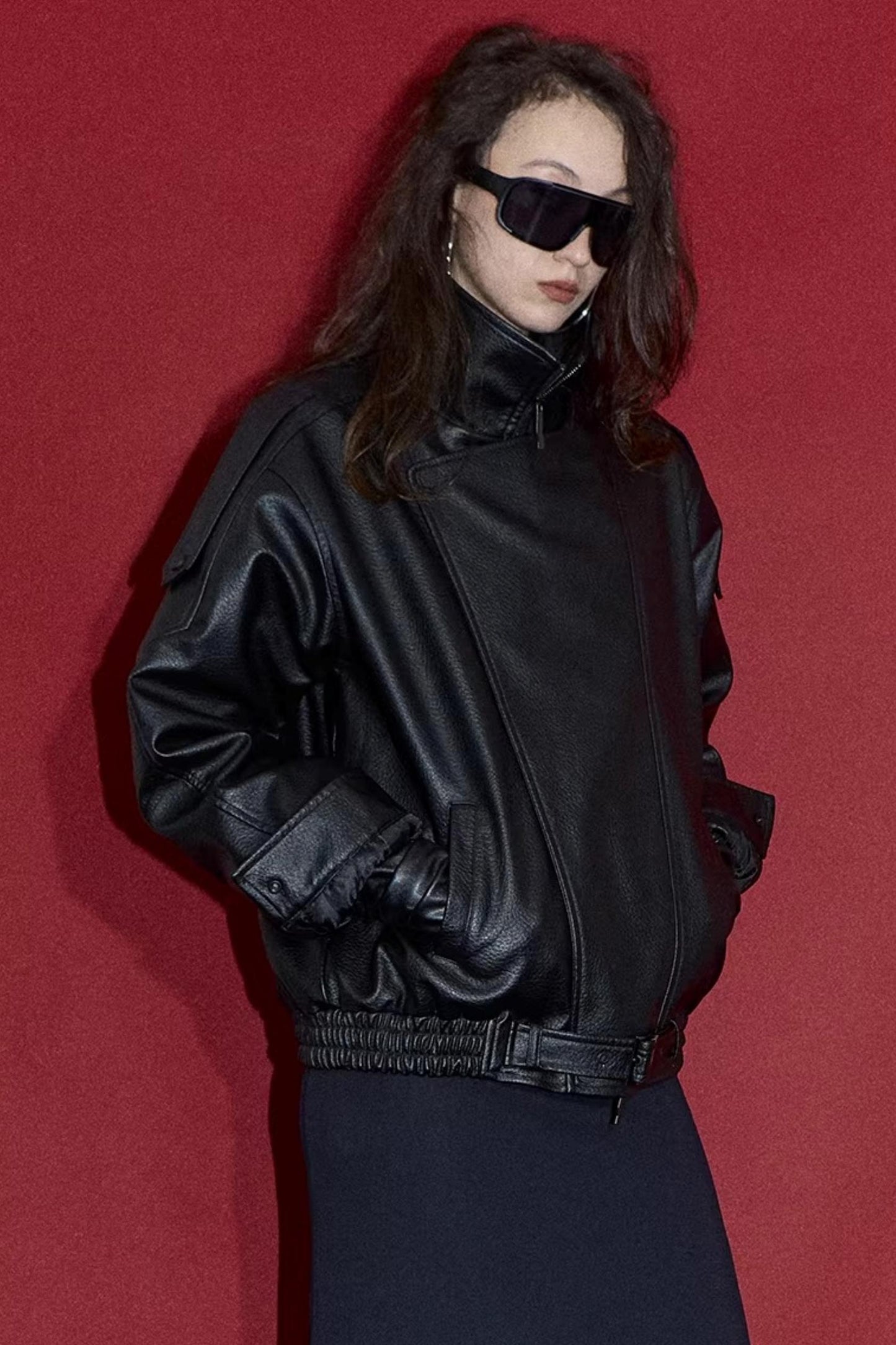 Retro Lychee Pattern Leather Jacket