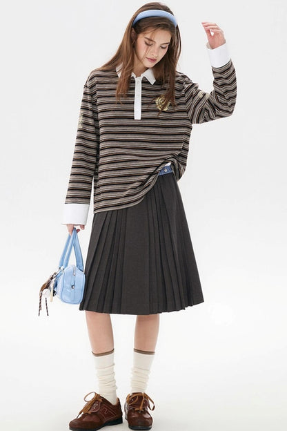 Gray Wool Blend Pleated Skirt