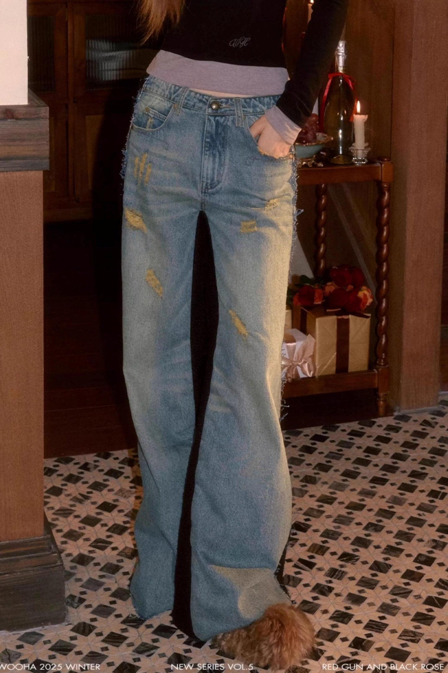 Frayed Hem Patchwork Jeans