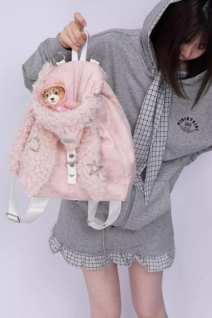 Cute Furry Rabbit Ear Backpack