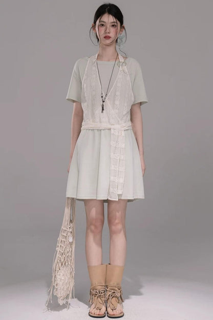 Layered Honeydew Halter Dress