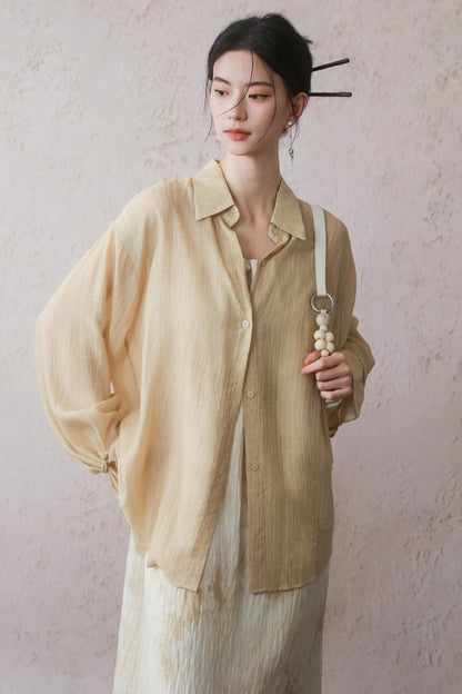 Sun-Protective Yellow Striped Shirt