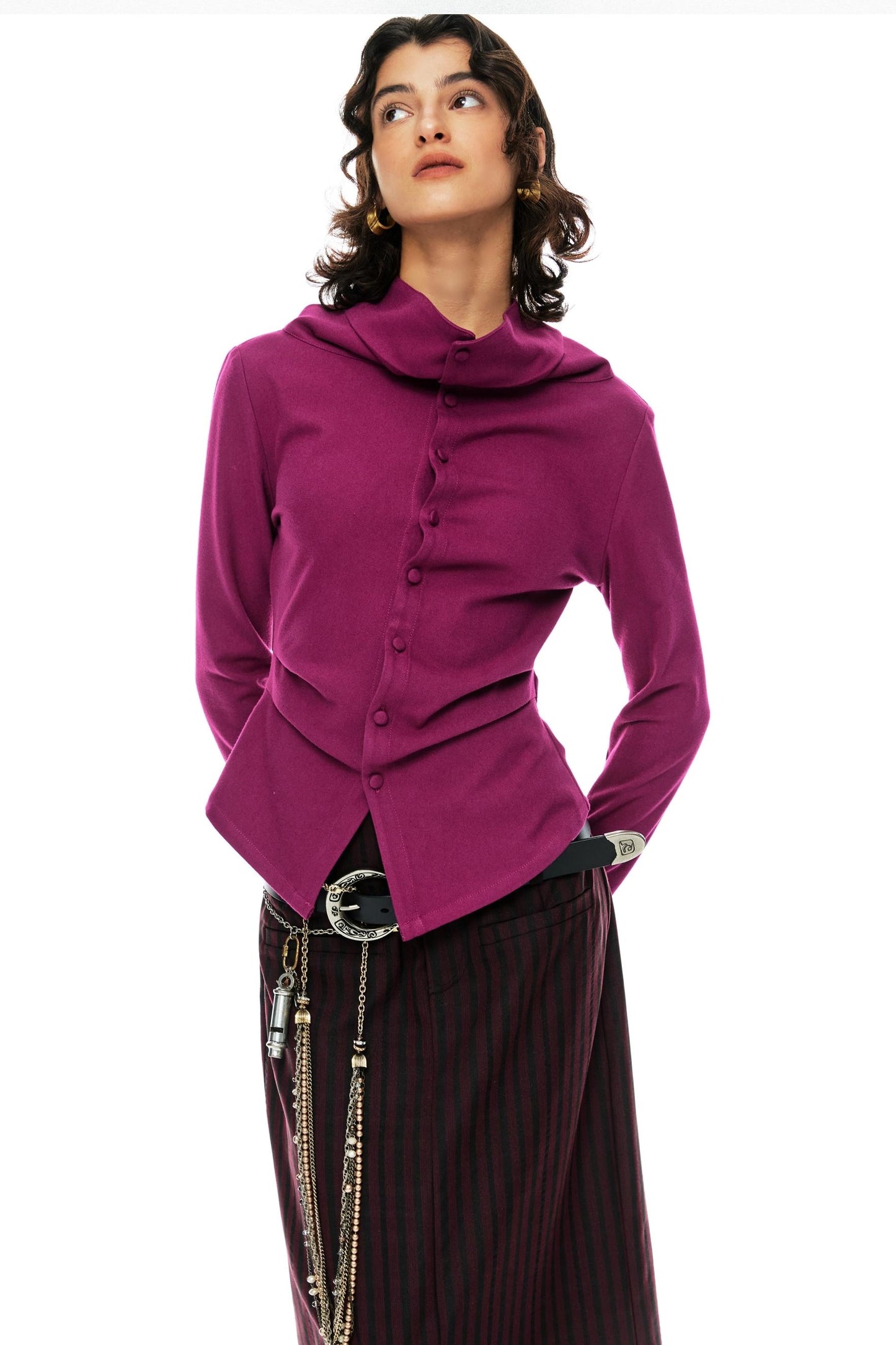 Fuchsia Tweed Trim Woolen Top