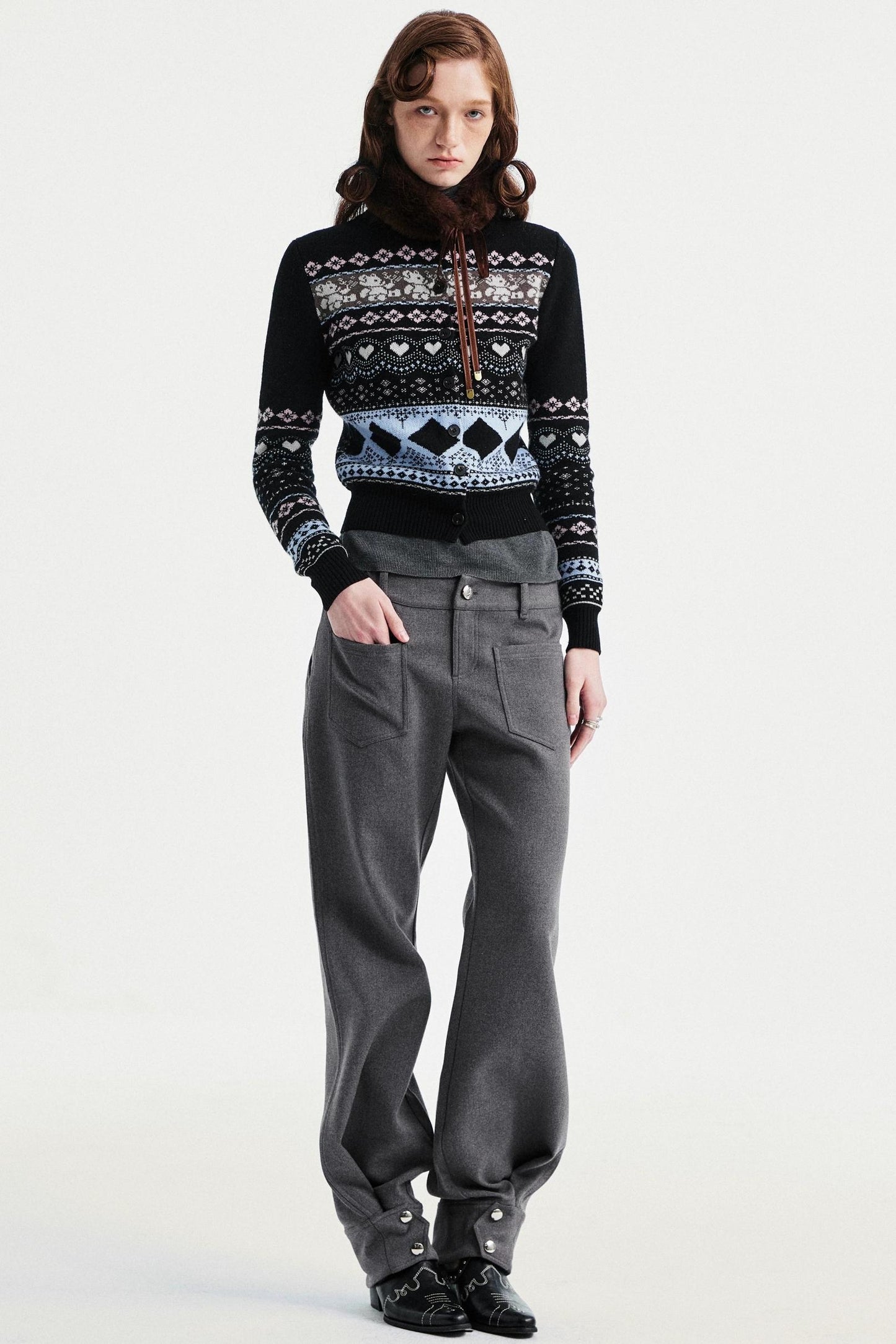 Gray Tapered Flared Pants