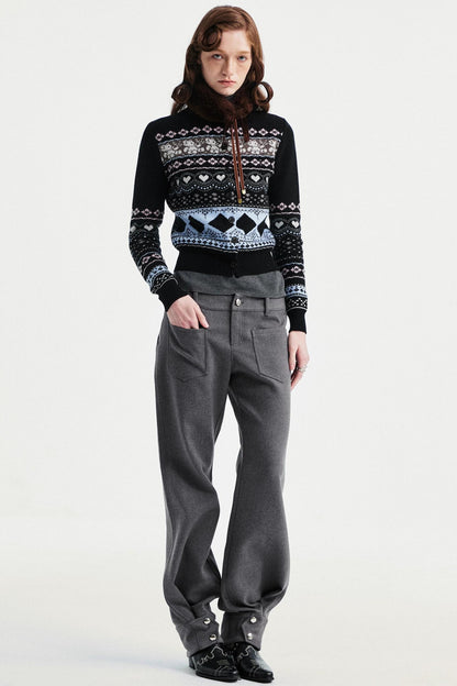 Gray Tapered Flared Pants