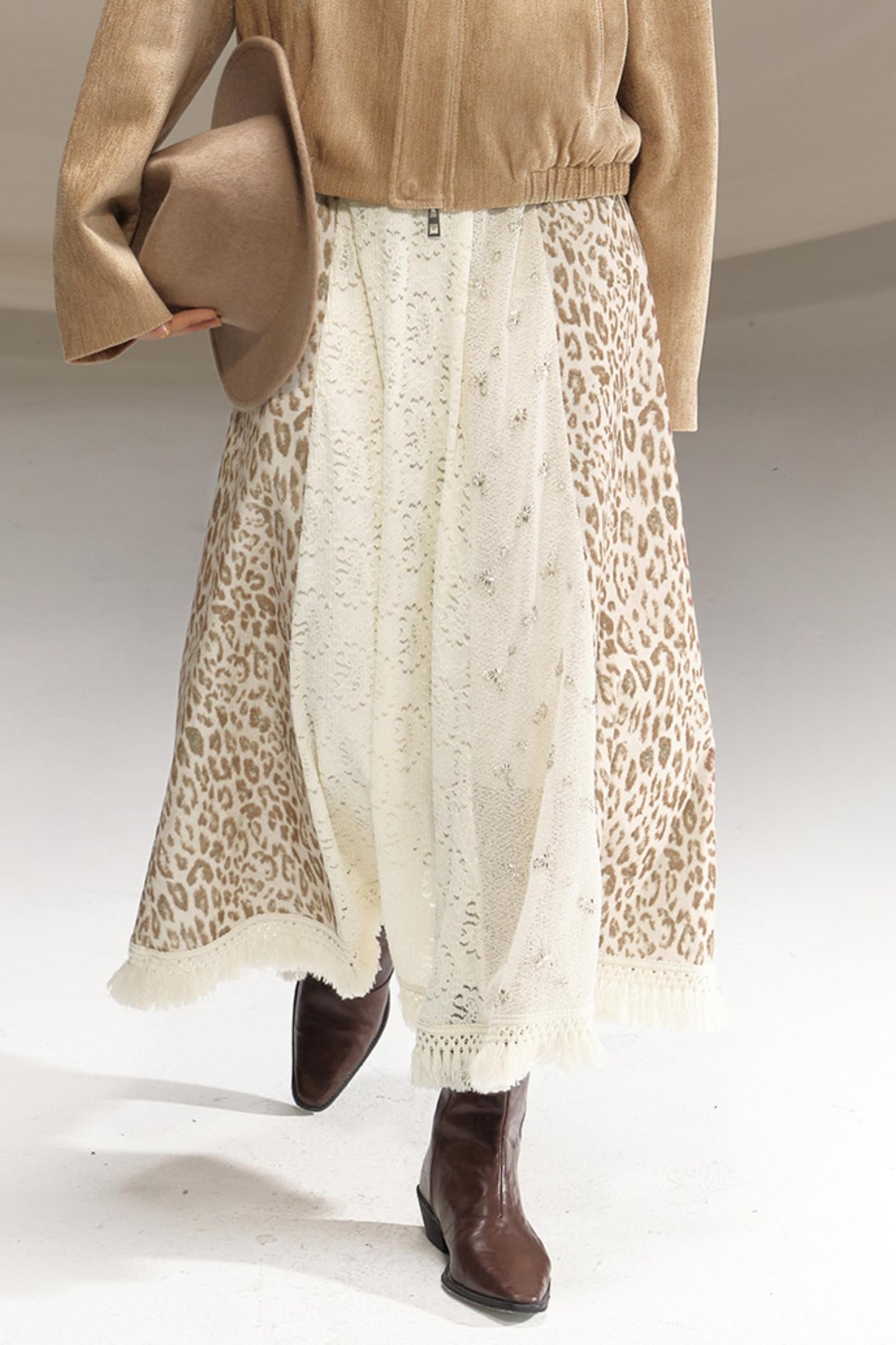 Silk Leopard Print Patchwork Skirt