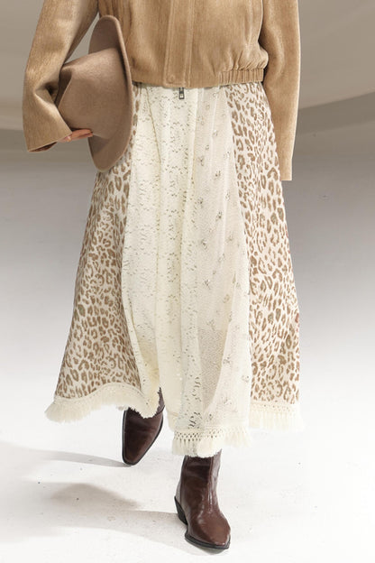 Silk Leopard Print Patchwork Skirt