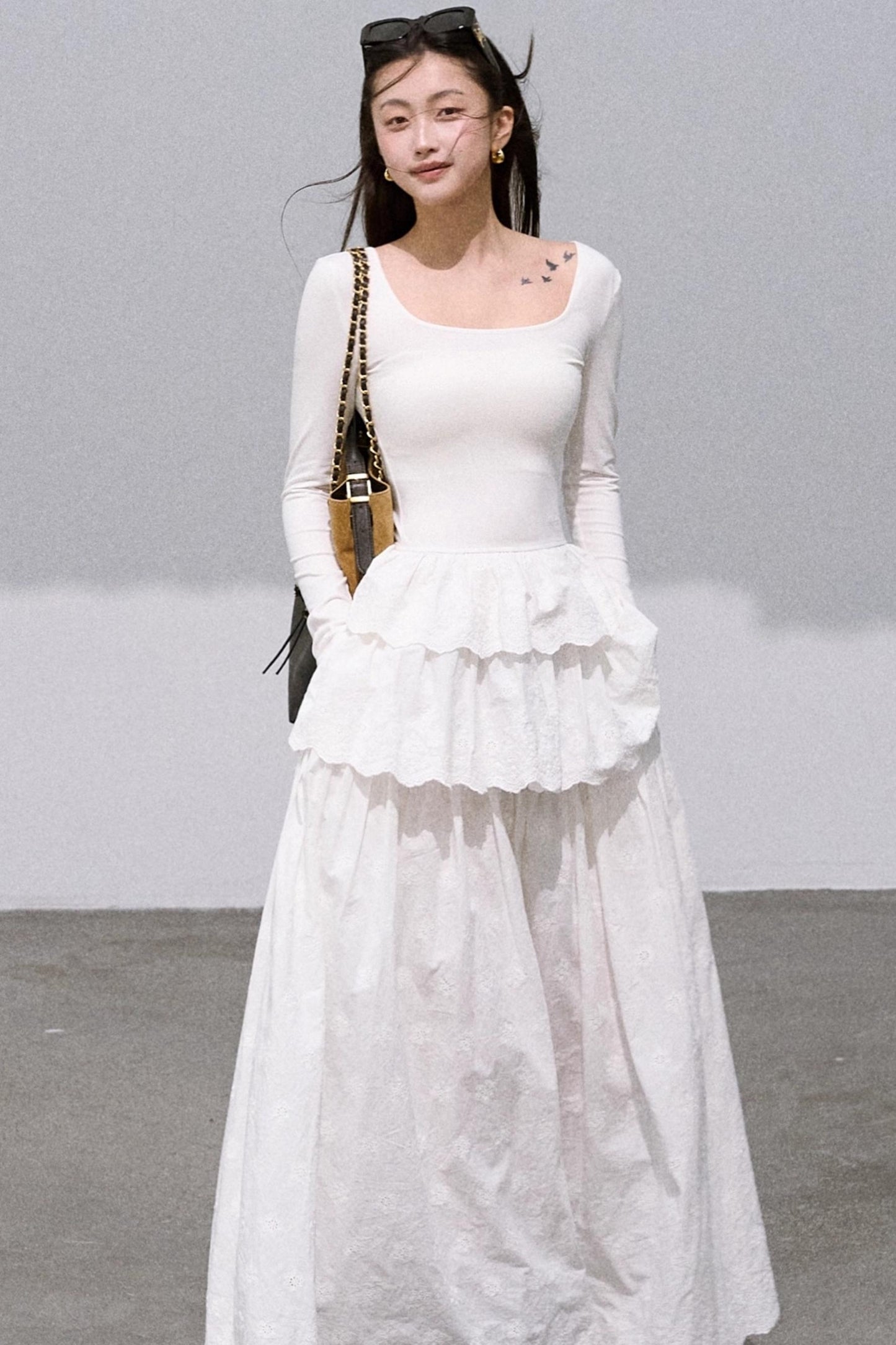 Lyocell Cotton Panelled U-Neck Knitted Dress