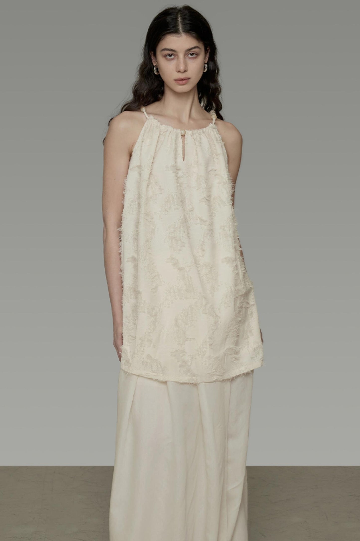 Floral Elegance Beaded Suspenders Top