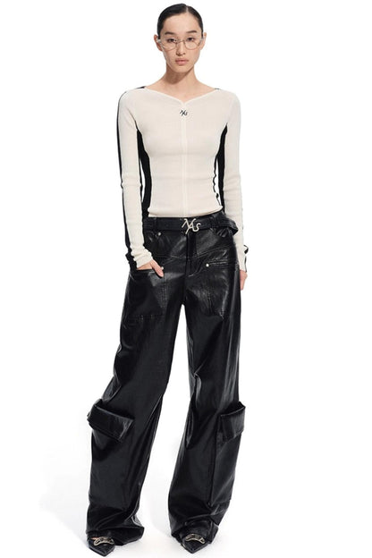 Punk Pebbled Wide-Leg Leather Pants