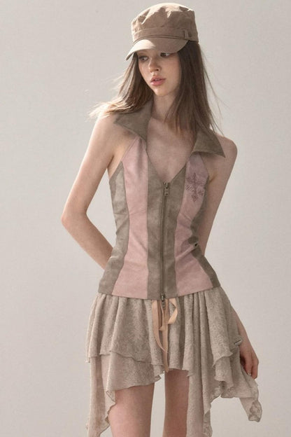 Retro Lapel Halter Vest