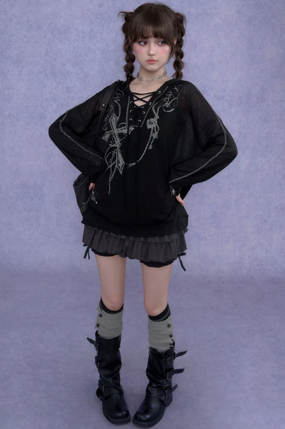 Dark Cross Hooded Top