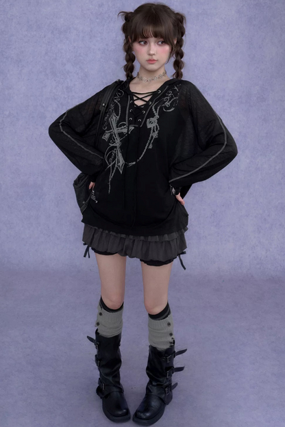 Dark Cross Hooded Top