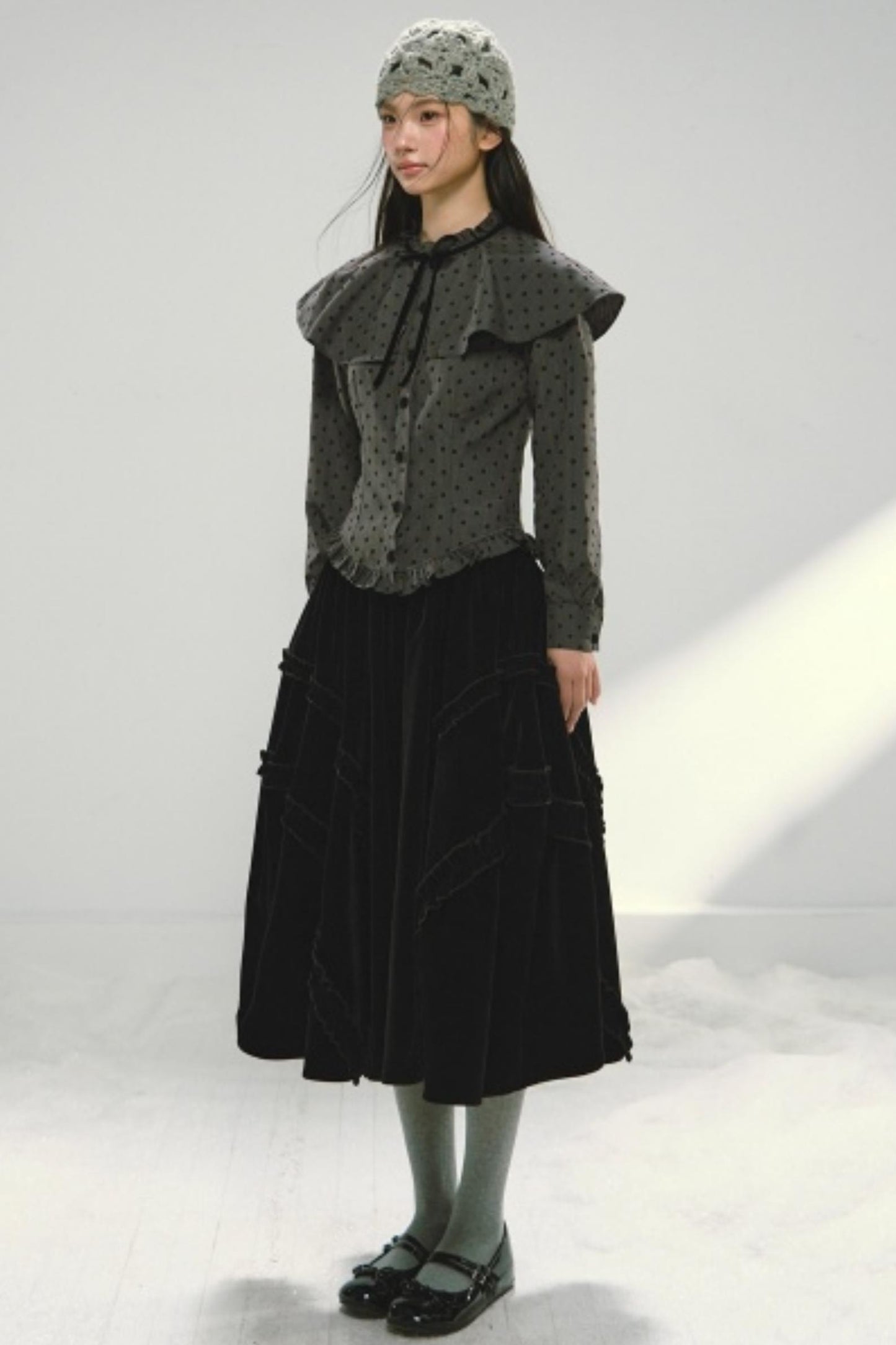 Plaid Velvet Floral Cape Top