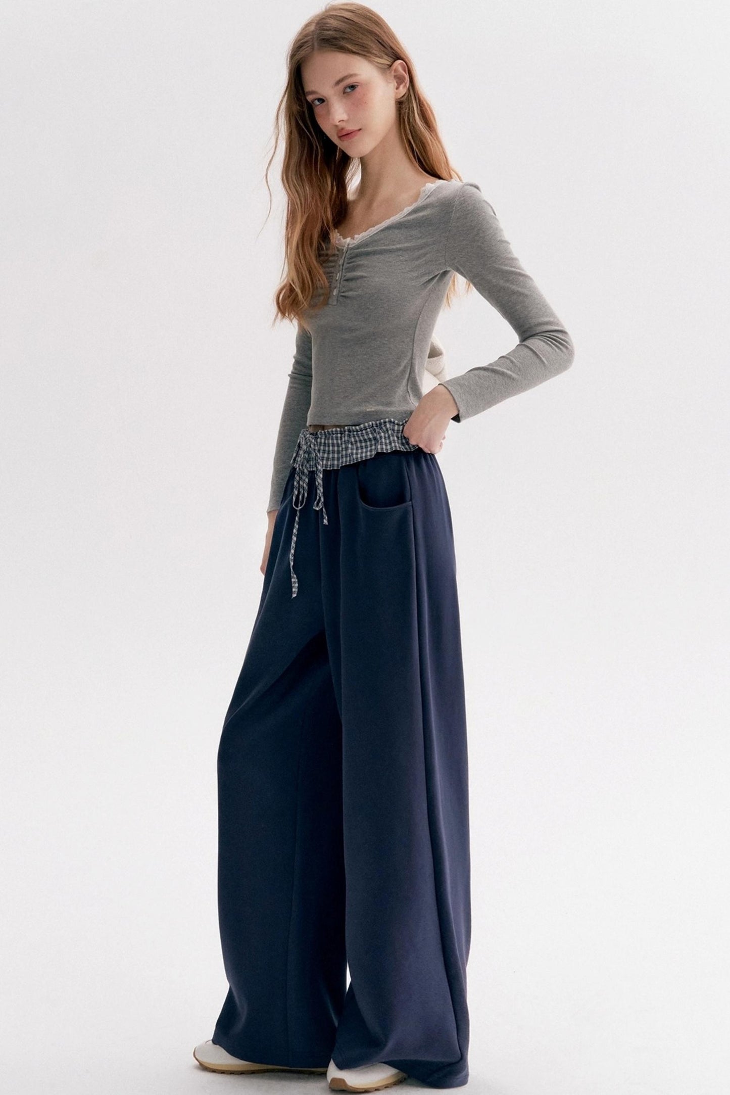 Lazy Contrast Wide-Leg Sweatpants