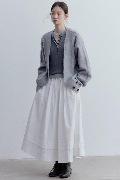 Misty Gray V-Neck Mohair Cardigan Coat