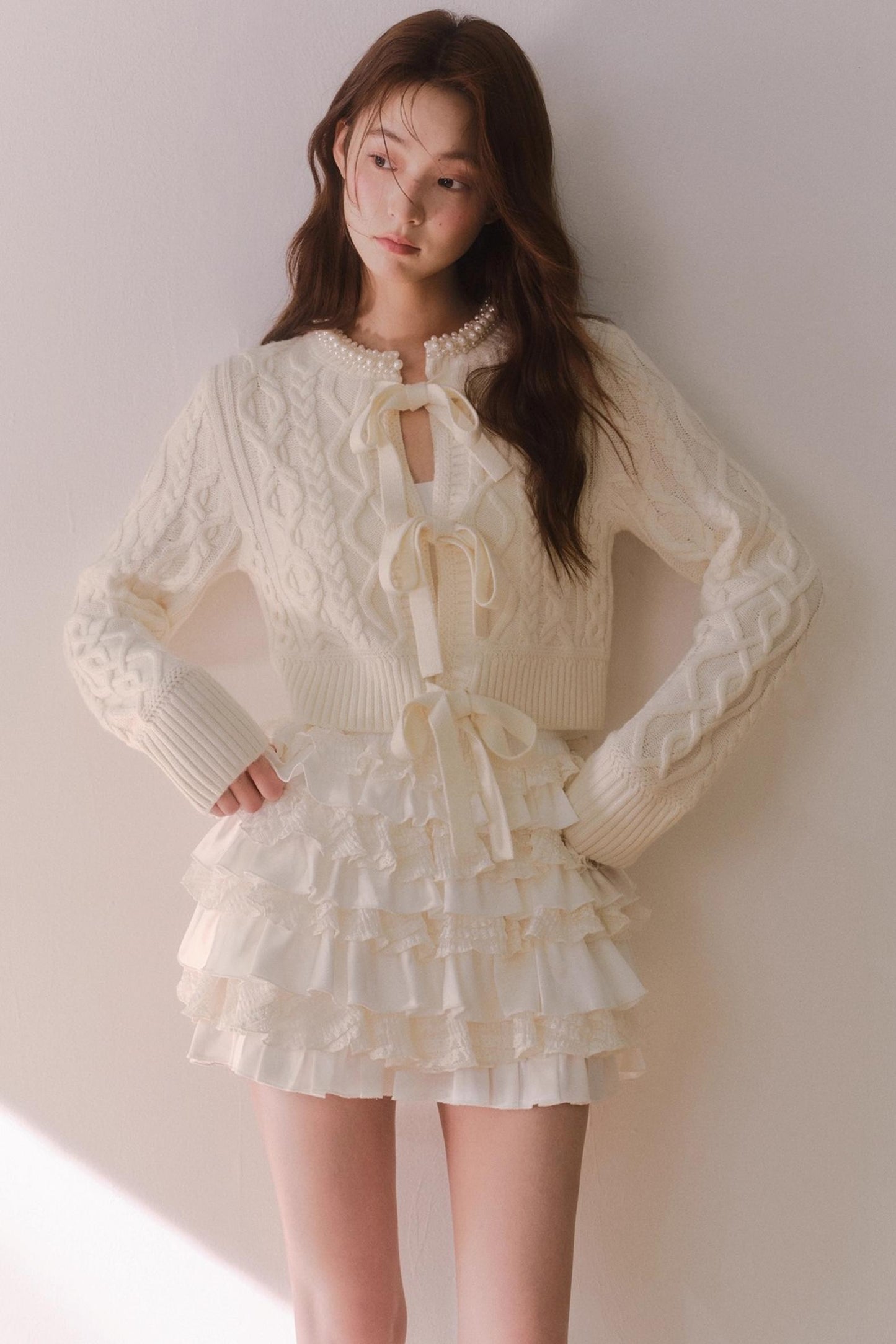 Off-White Satin Lace Skirt