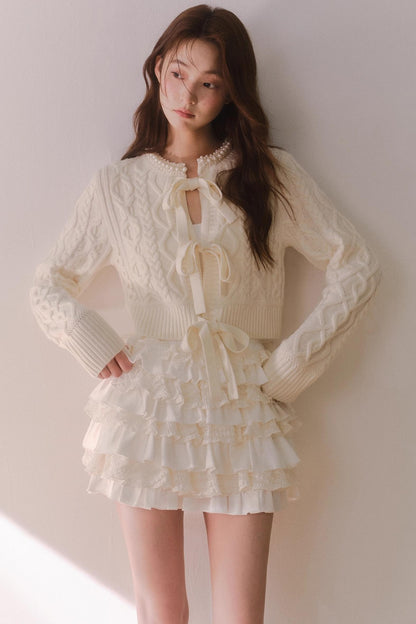 Off-White Satin Lace Skirt