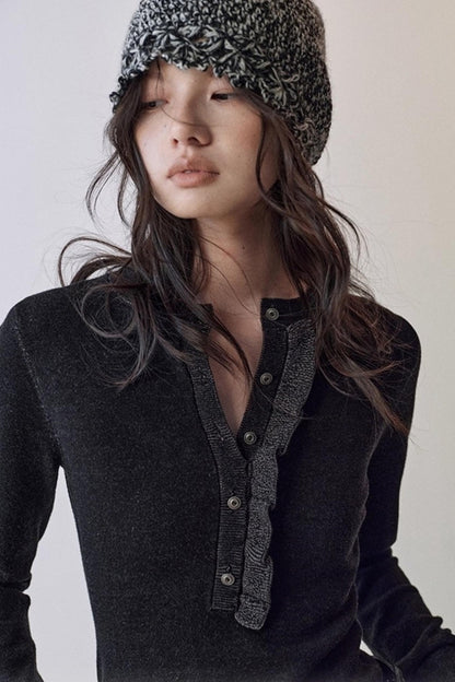 One-Sided Ruffled Crew Neck Knit Top