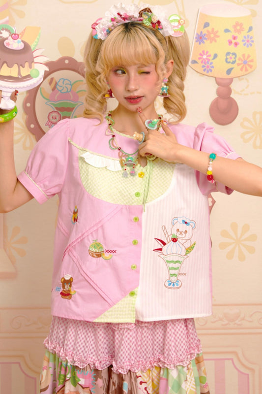 Pink Collar Paneled Embroidery Top