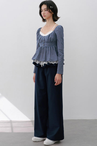 Vintage Navy Blue Check Cinched Shirt