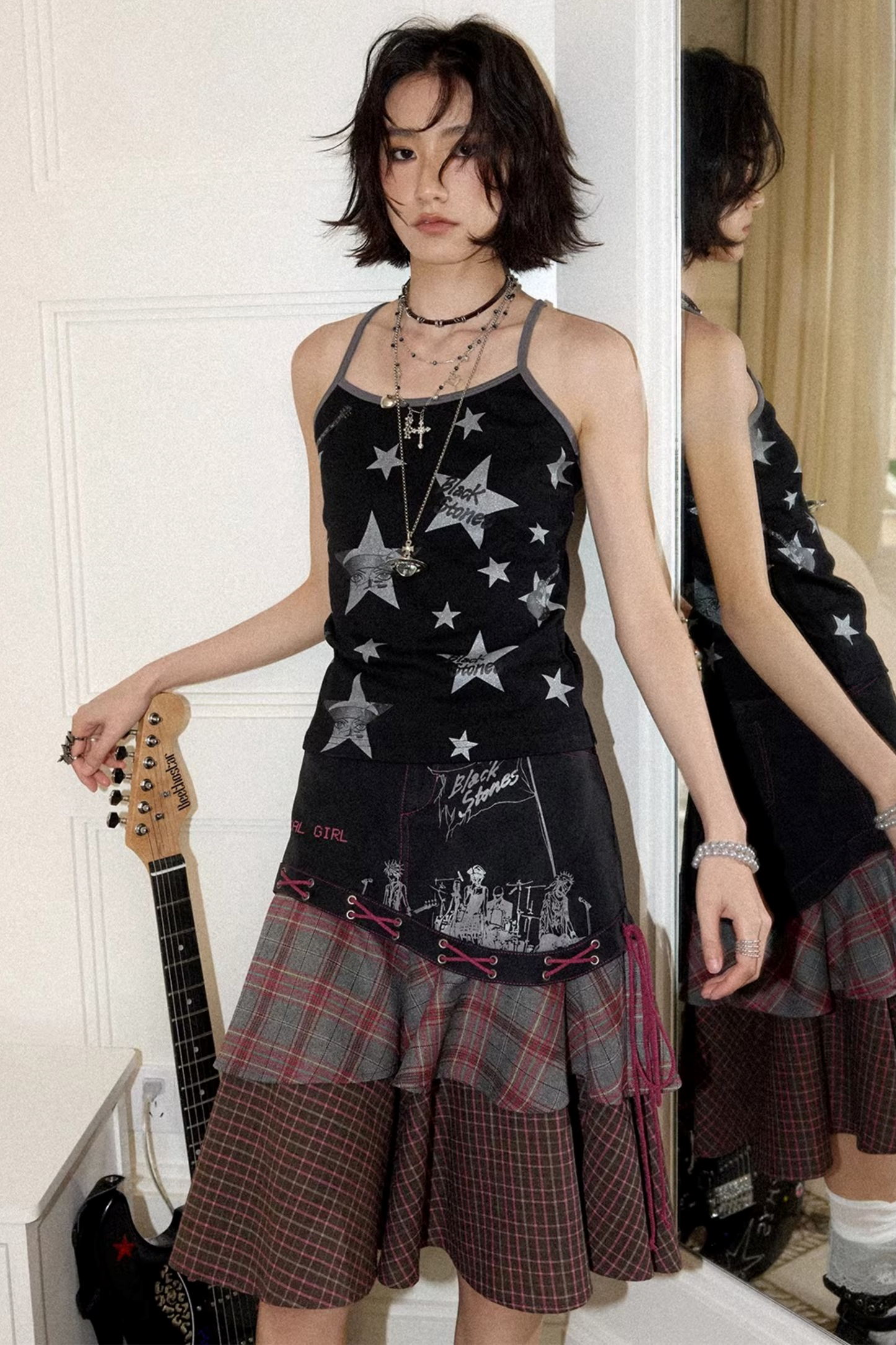BellaModa Patchwork-Karo-Stufenrock