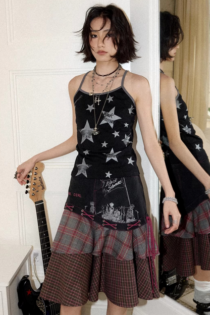 BellaModa Patchwork-Karo-Stufenrock