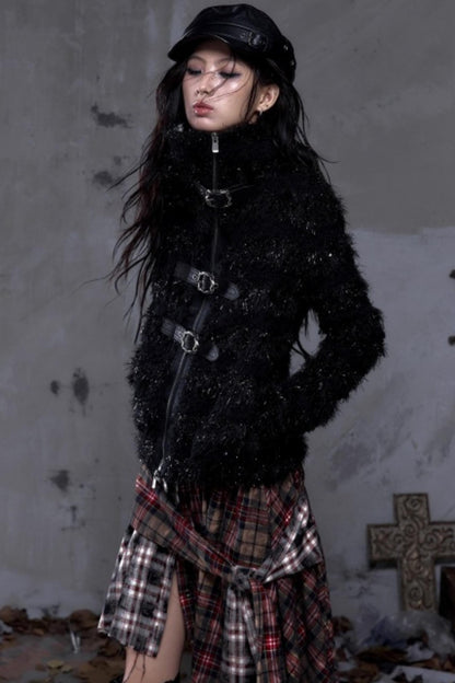 Vintage Dark Knight Plush Patchwork Coat