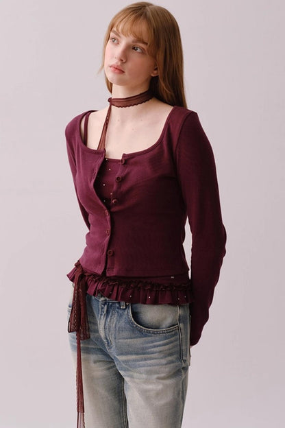 Retro Polka Dot Lace Cardigan Set