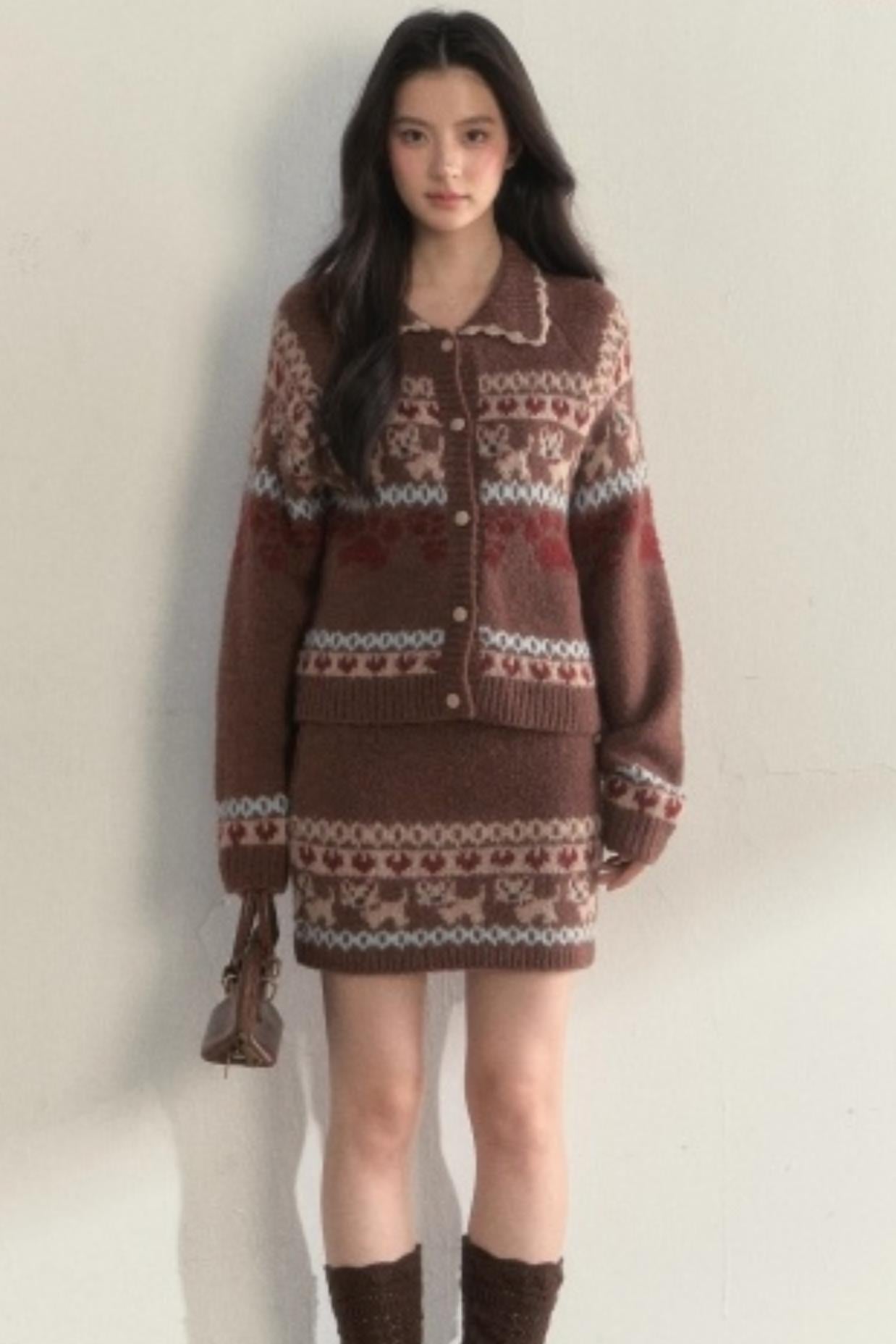 Vintage Preppy Style Knit Sweater Set-up