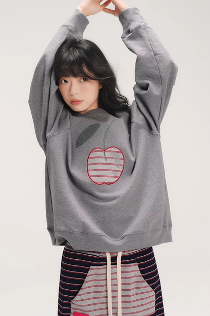 Striped Cherry Patchwork Sweatshirt