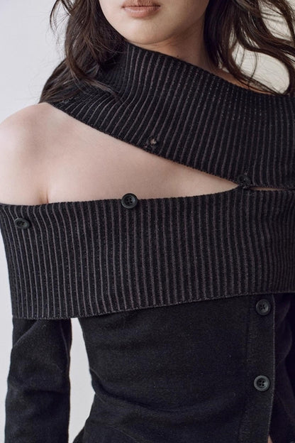 Slim One-Shoulder Knitted Sweater
