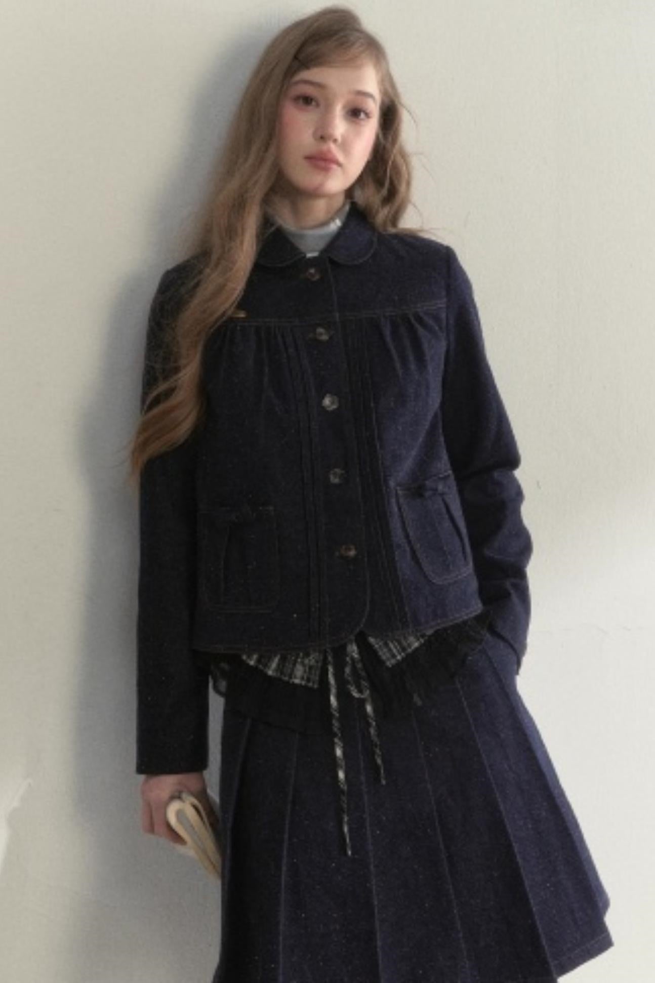 Vintage Denim Pleated Jacket Set-Up