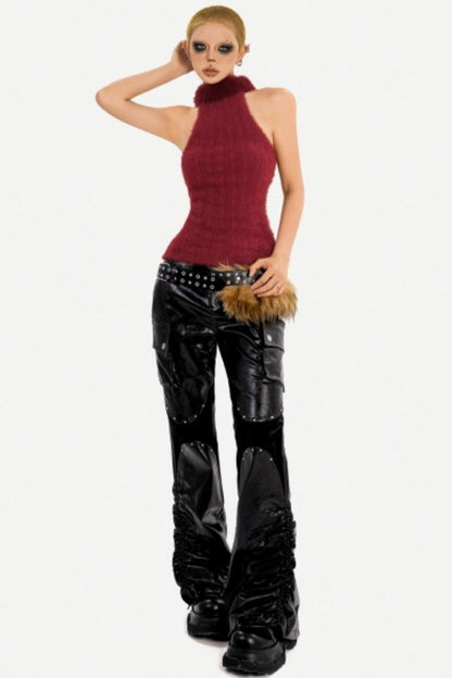 Fur Collar Knitted Vest