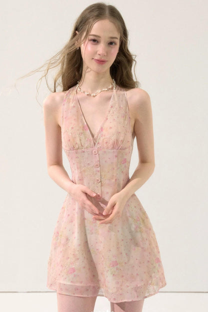 Sweet Pink Floral Chiffon Dress
