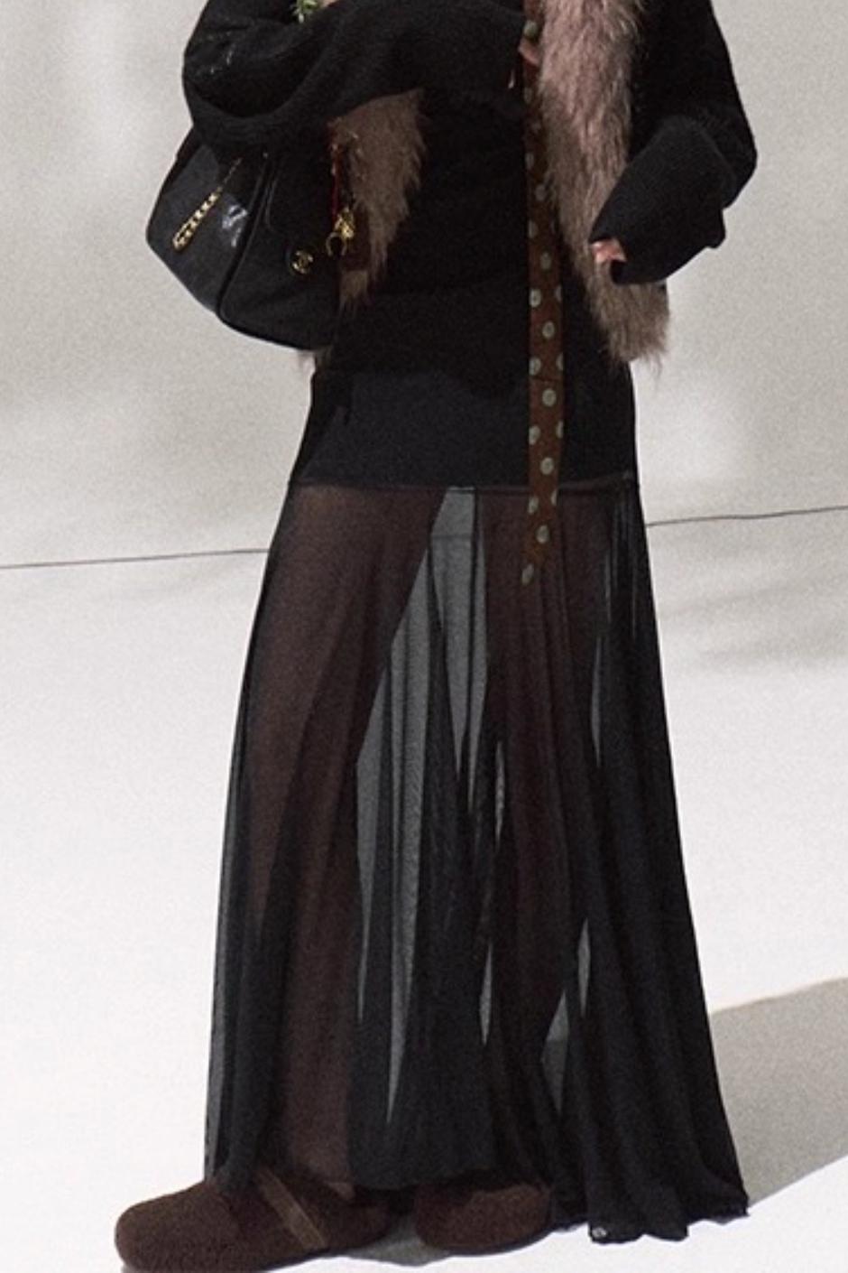 High-Waisted Knit Mesh Skirt