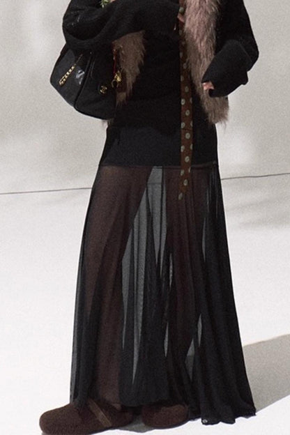 High-Waisted Knit Mesh Skirt