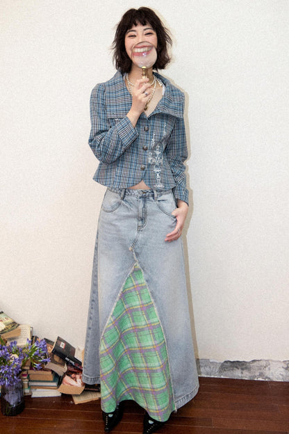 Plaid Embroidered Blazer Top