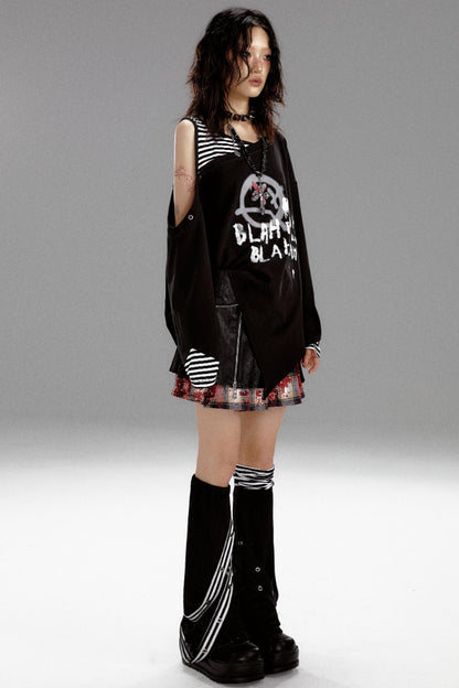 Punk Striped Dropped Shoulders T-Shirt
