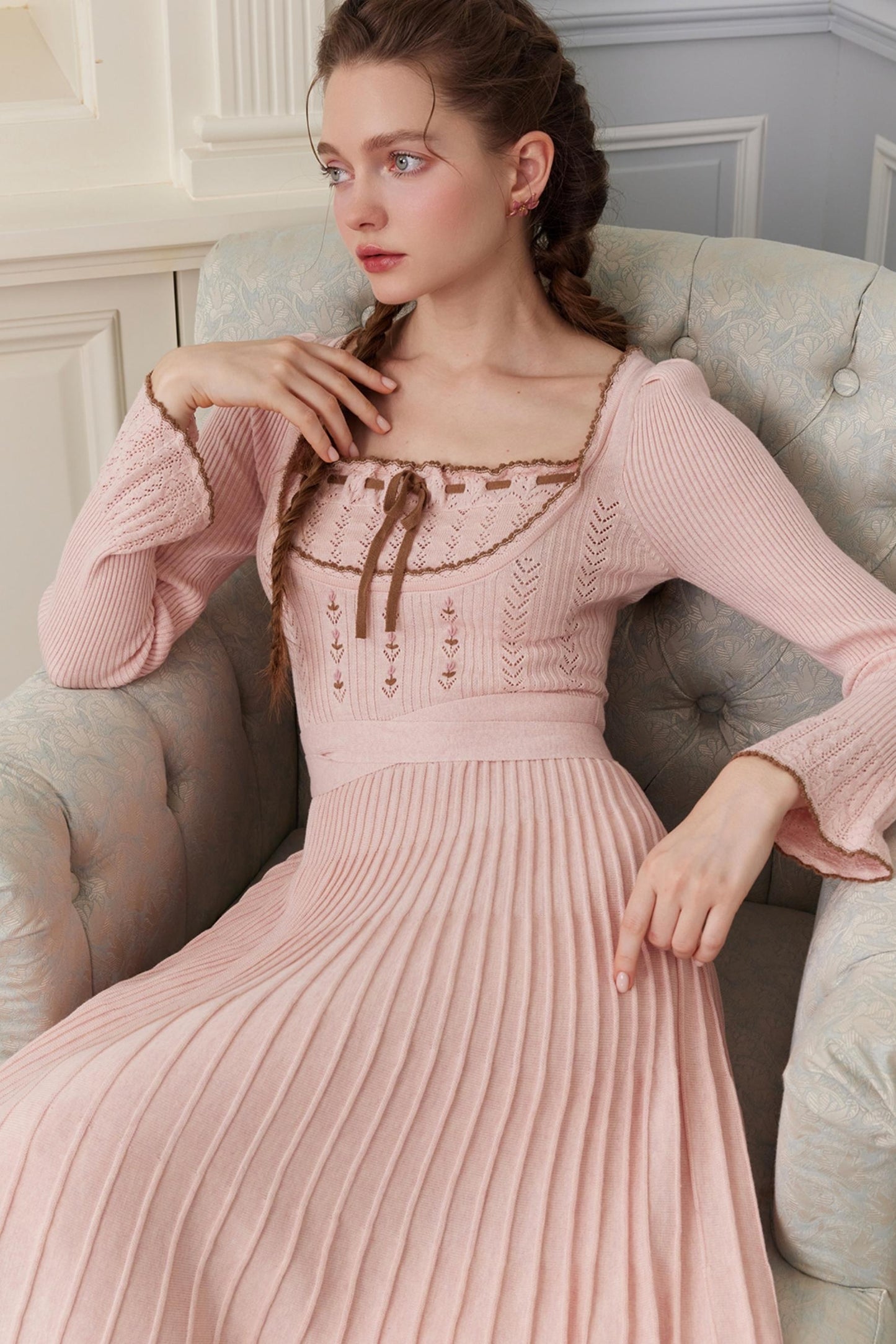 Trio French Heavy Knit Slim Long Dress