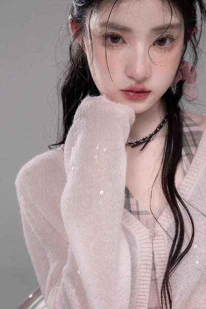 럭셔리 핑크 가디건