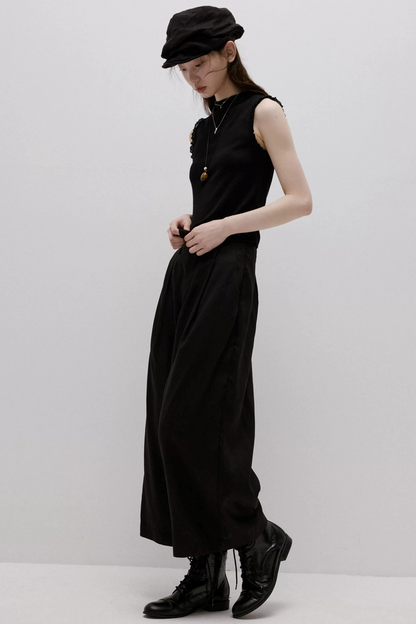 Imitation Linen Black Cropped Pants