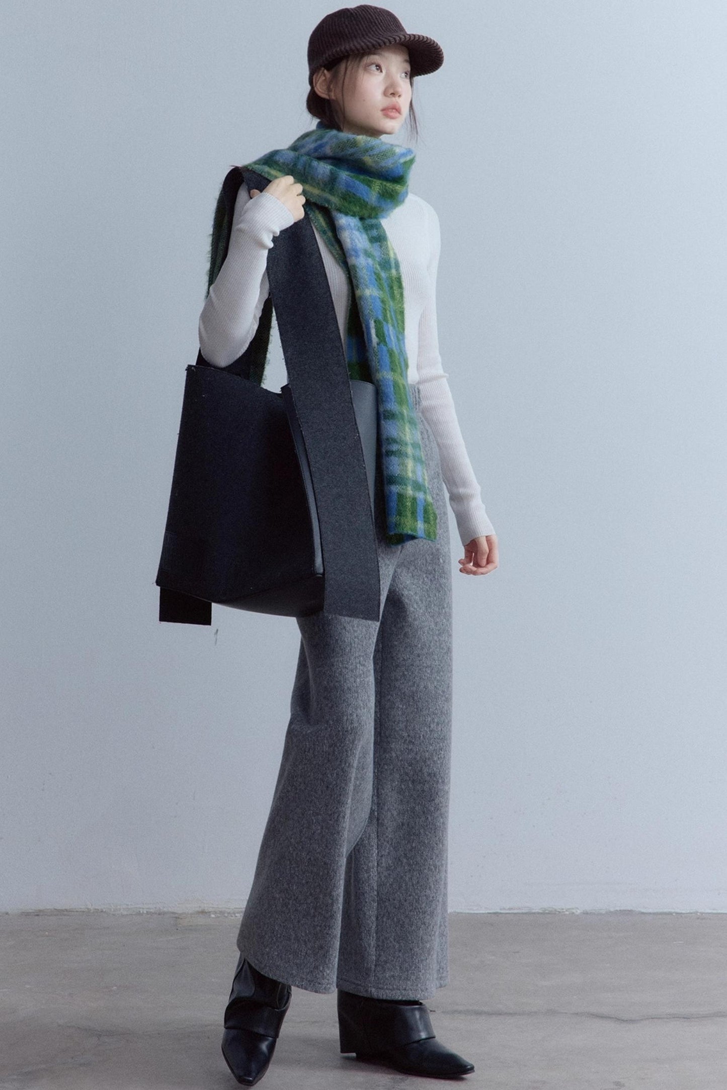 Sesame Plaid Wool Scarf