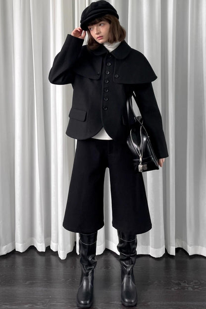 Black Cropped Wide-Leg Pants