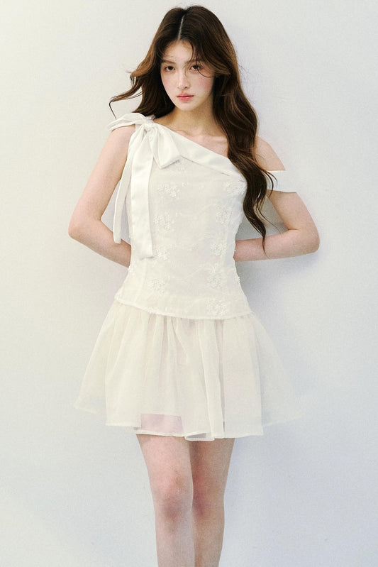 Satin Embroidery Princess Midi Dress