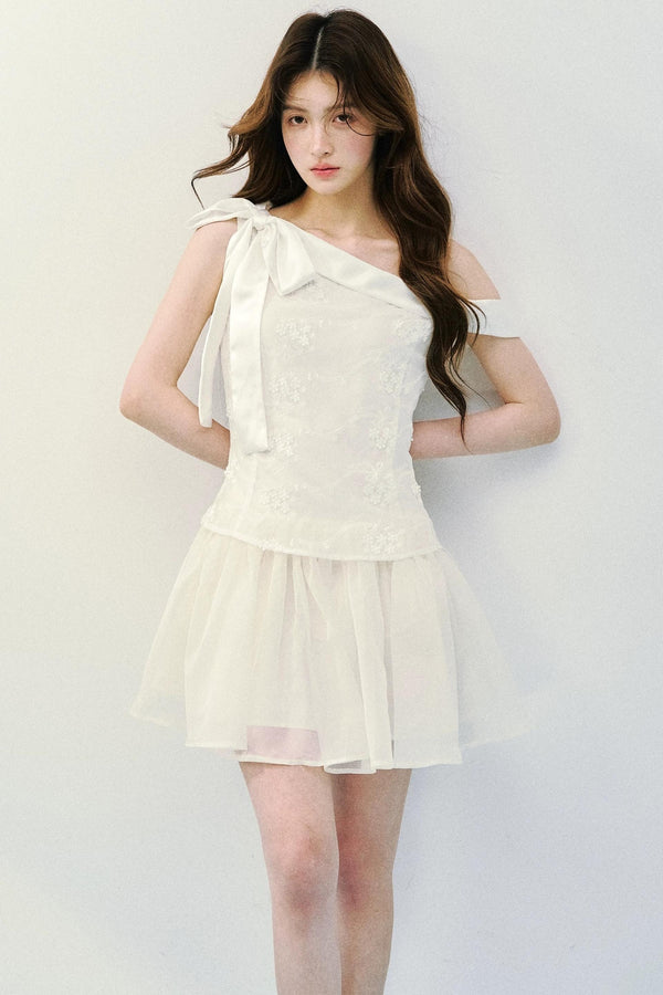 Satin Embroidery Princess Midi Dress