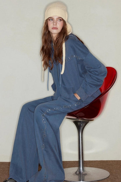 Diamond Hooded Sweatshirt With Pants Set-Up