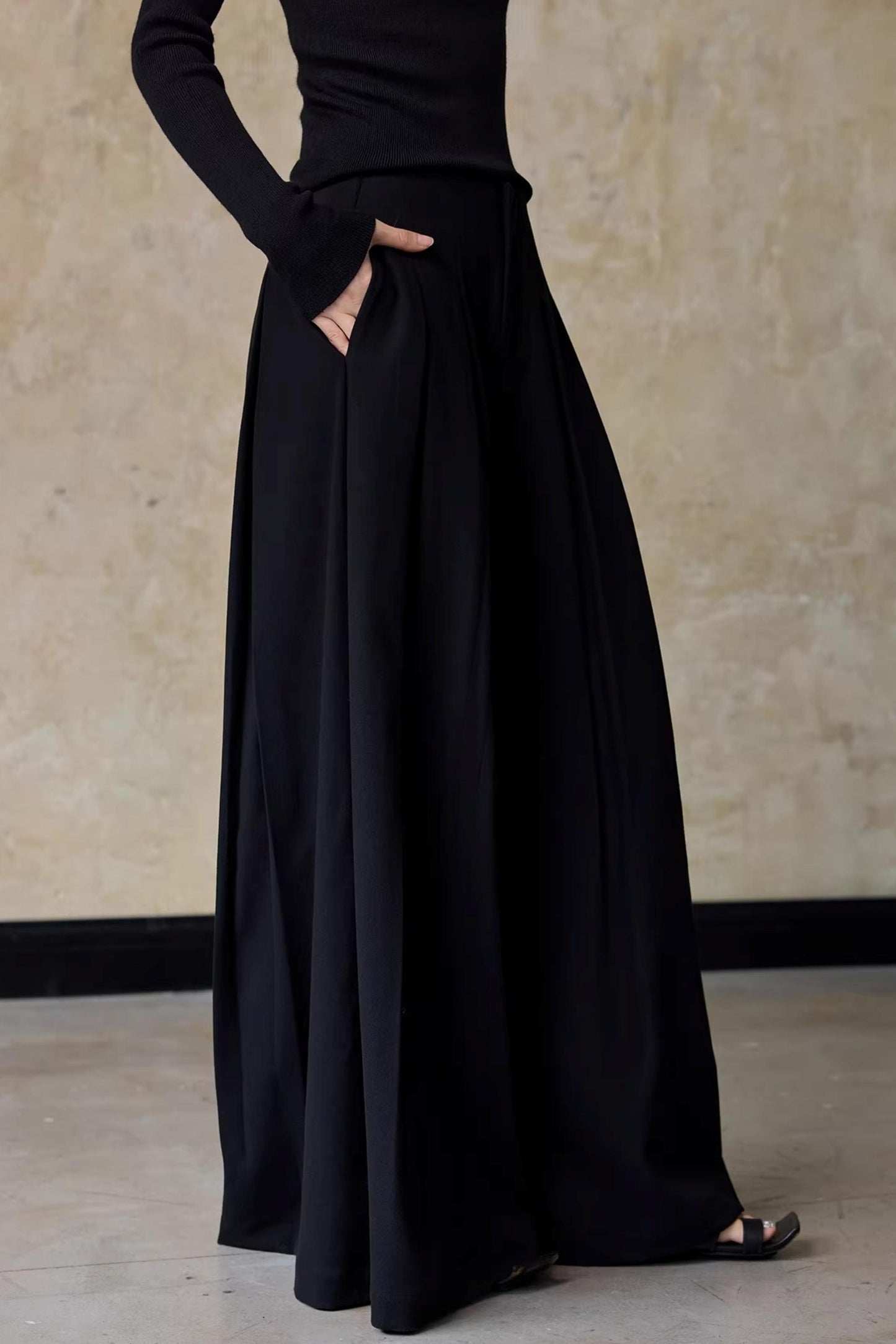 Autumn Black Wide-Leg Pants