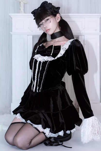 Black Velvet Lace Dress
