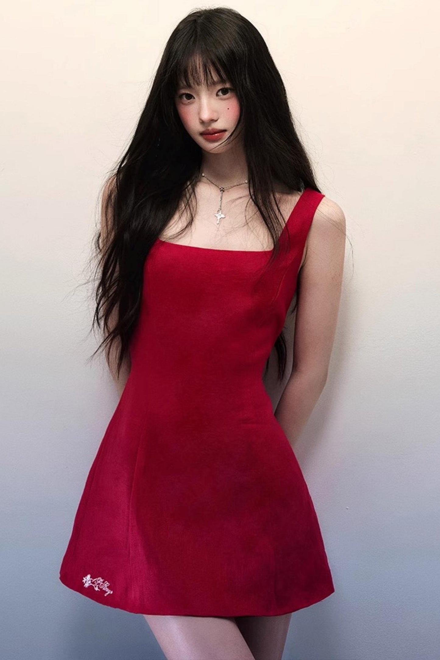 Square Neck A-Line Cotton-Linen Dress